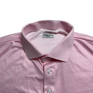 Collars & Co Mens Semi Spread Collar Polo Shirt M Pink Houndstooth Golf Athletic